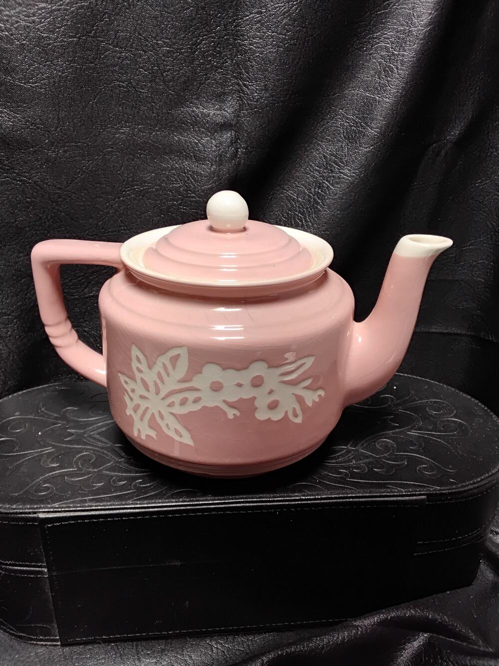 Cameoware Teapot in pink by Harker Pottery Company 1940's